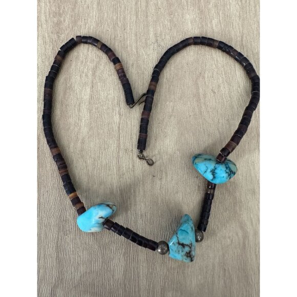 Handcrafted Blue Howlite & Tiger Eye Beaded Necklace With Hook Clasp 16" - Picture 2 of 7